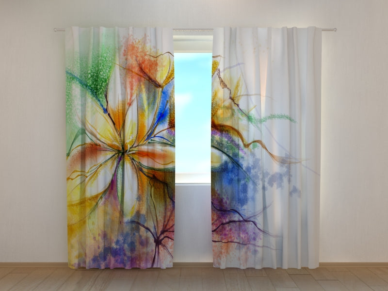 Fotogardine Abstrakte florale Aquarellmalerei auf Leinwand