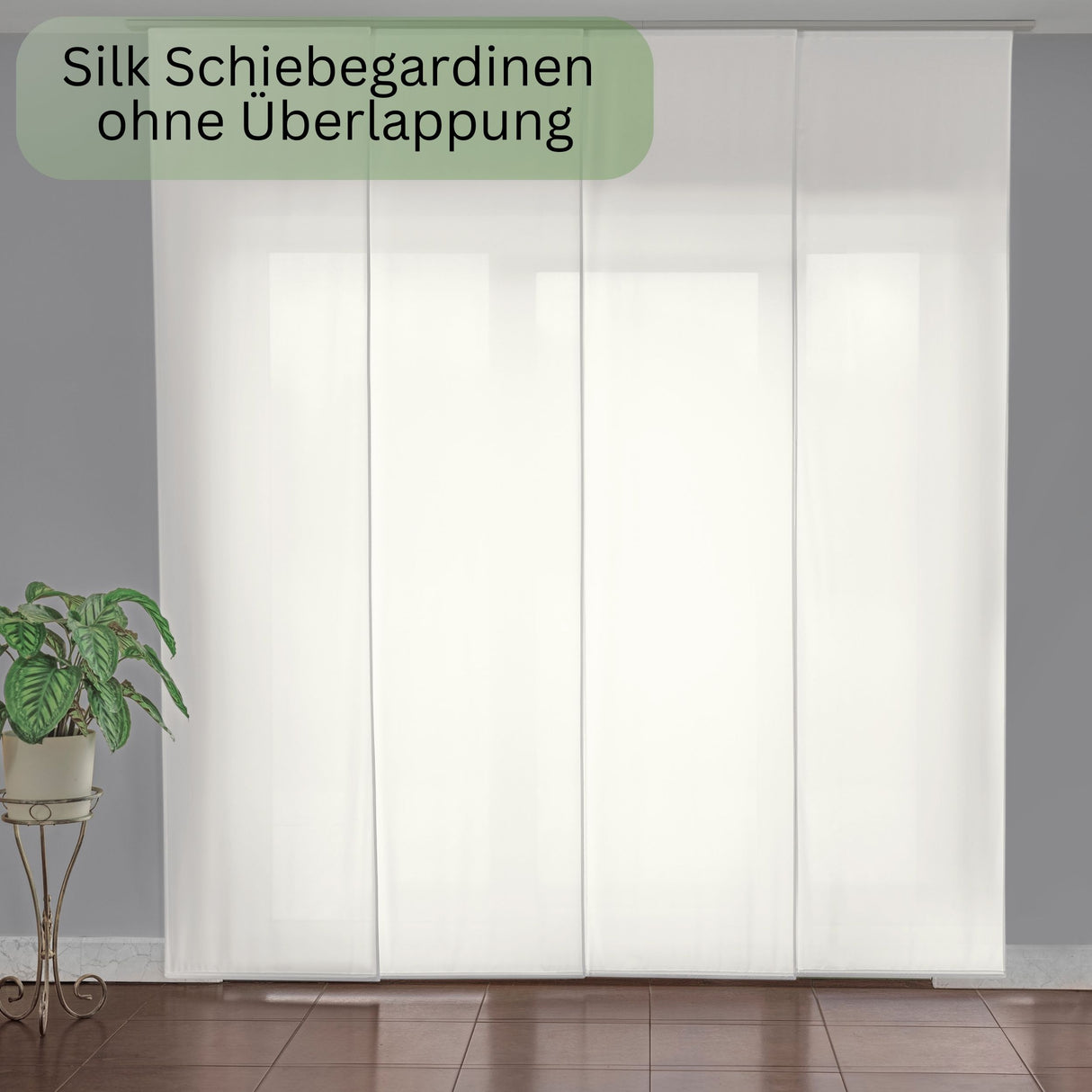 Weiße Schiebegardine aus Silk auf Maß, eleganter Flächenvorhang aus Silk auf Bestellung