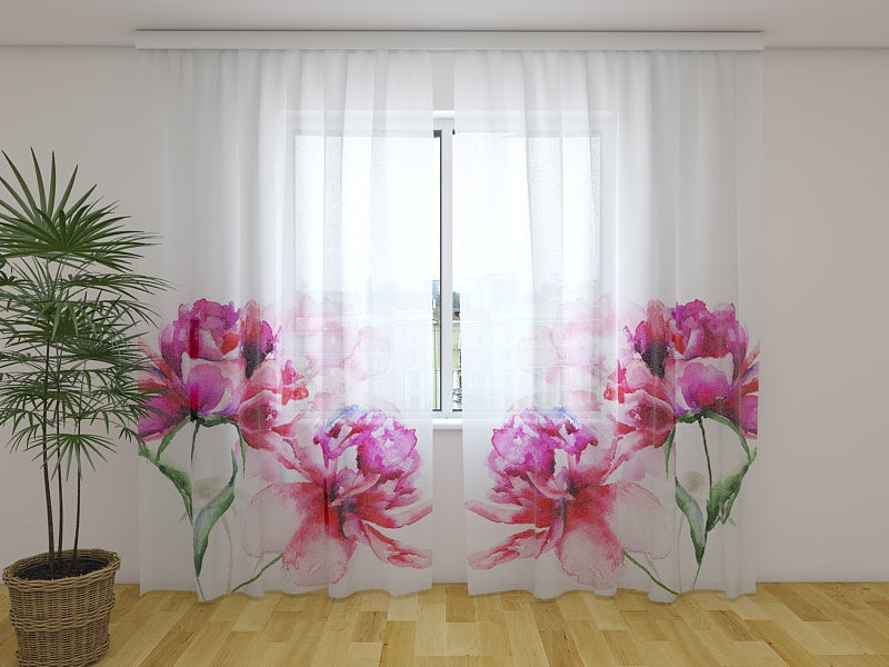 Fotogardine Aquarell-Pfingstrosen