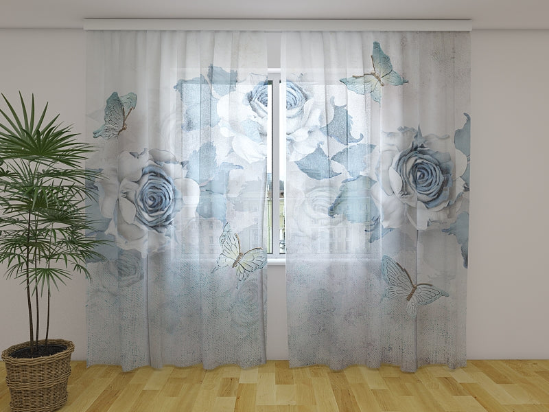 Fotogardine Abstrakte Schmetterlinge und Rosen