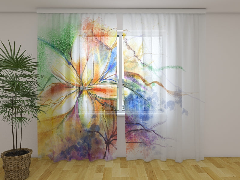 Fotogardine Abstrakte florale Aquarellmalerei auf Leinwand