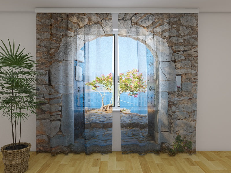 Fotogardine Torbogen zum Meer