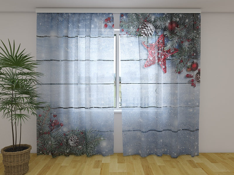 Fotogardine Weihnachtsroter Stern 3
