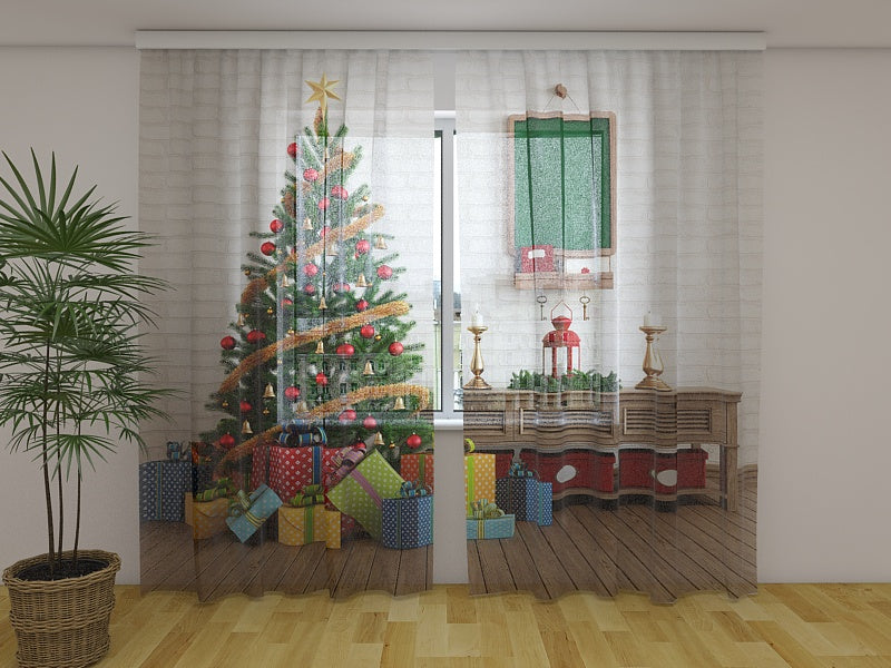 Fotogardine Weihnachtsbaum mit Geschenken