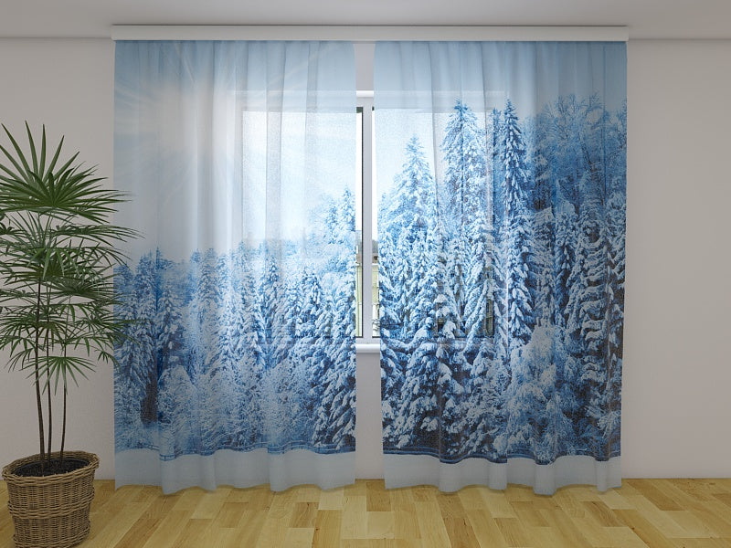 Fotogardine Wald mit Schnee und Raureif