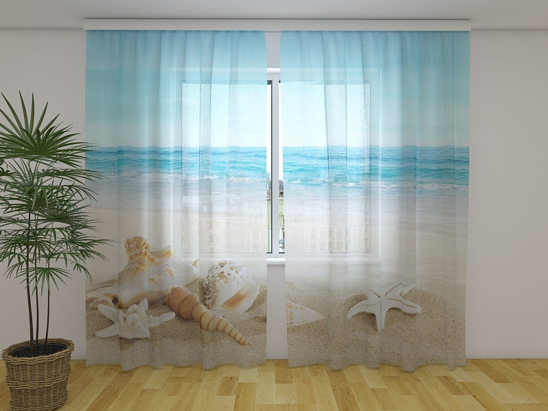 Fotogardine Muscheln am schönen Strand