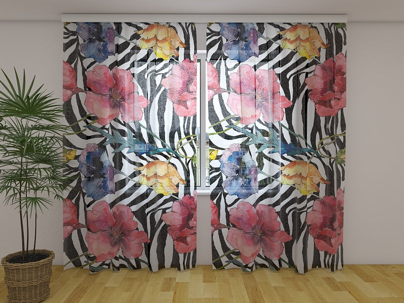 Fotogardine Aquarell-Mode-Mohnblumen