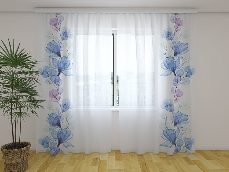 Fotogardine Aquarell Magnolie und Eukalyptus