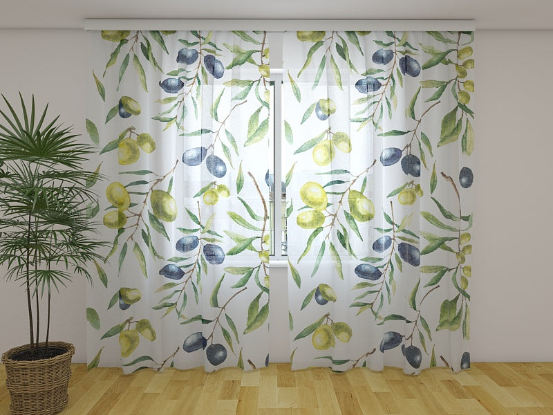 Fotogardine Aquarell Olivenzweige