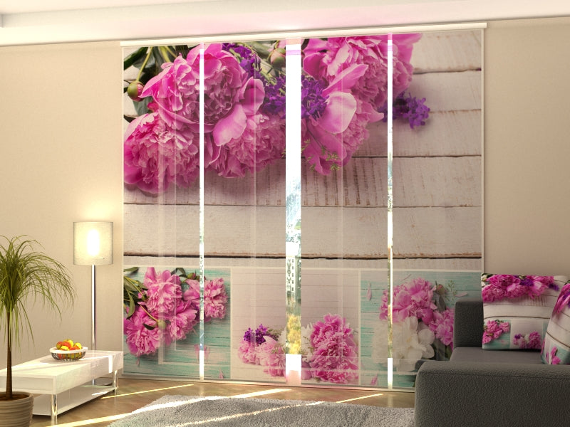 Schiebegardinen Collage Pfingstrosen