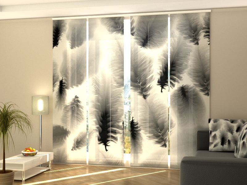 Schiebegardinen Abstrakte Federn in Schwarz und Weiß
