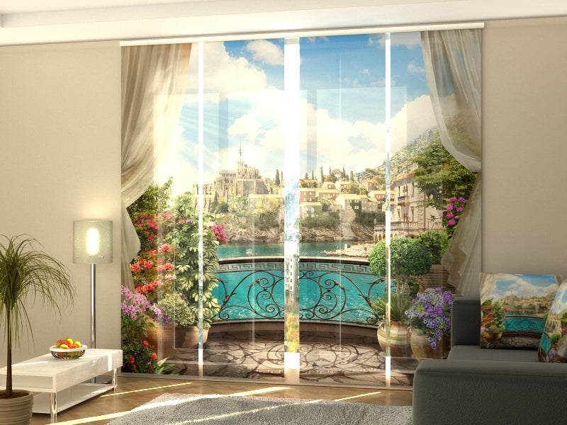 Schiebegardinen Balkon mit Blumen