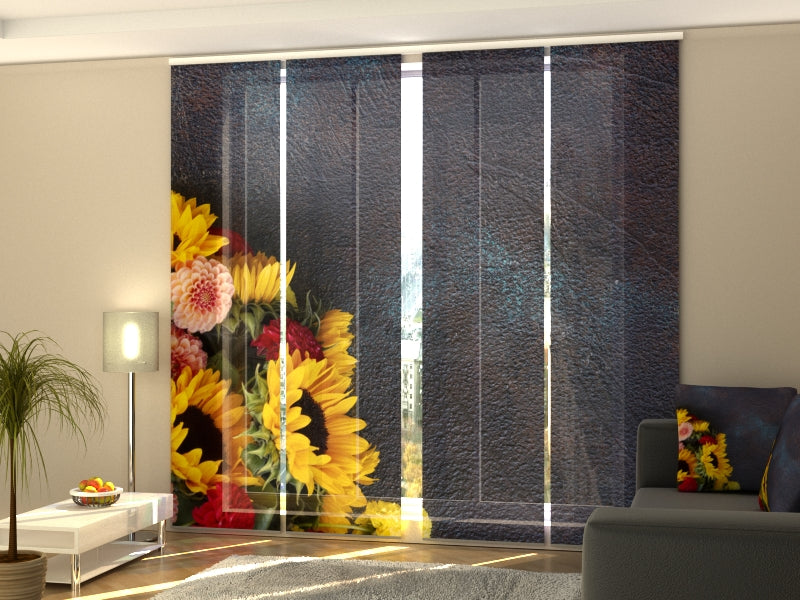 Schiebegardinen Dahlien und Sonnenblumen