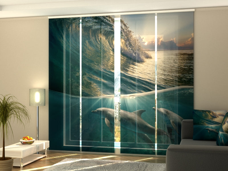 Schiebegardinen Delfine und Welle