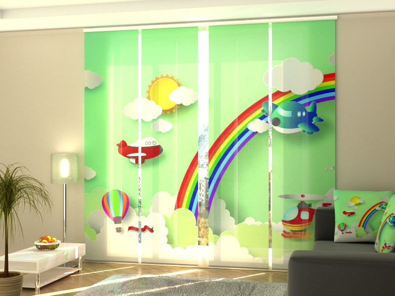 Schiebegardinen Hubschrauber über dem Regenbogen