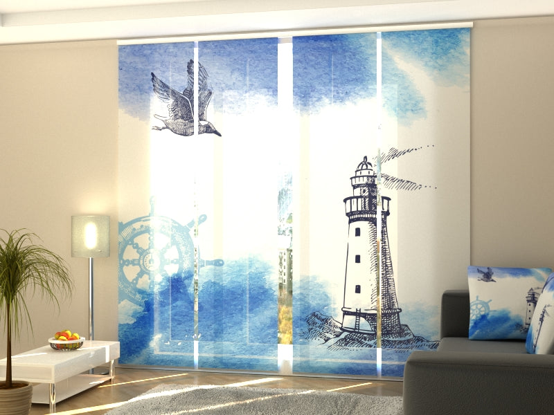 Schiebegardinen Nautische Aquarell-Illustration