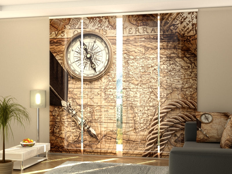 Schiebegardinen Vintage-Karte mit Kompass
