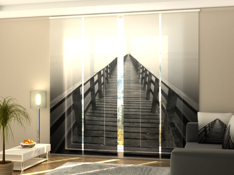 Schiebegardinen Holzweg in Schwarz und Weiß