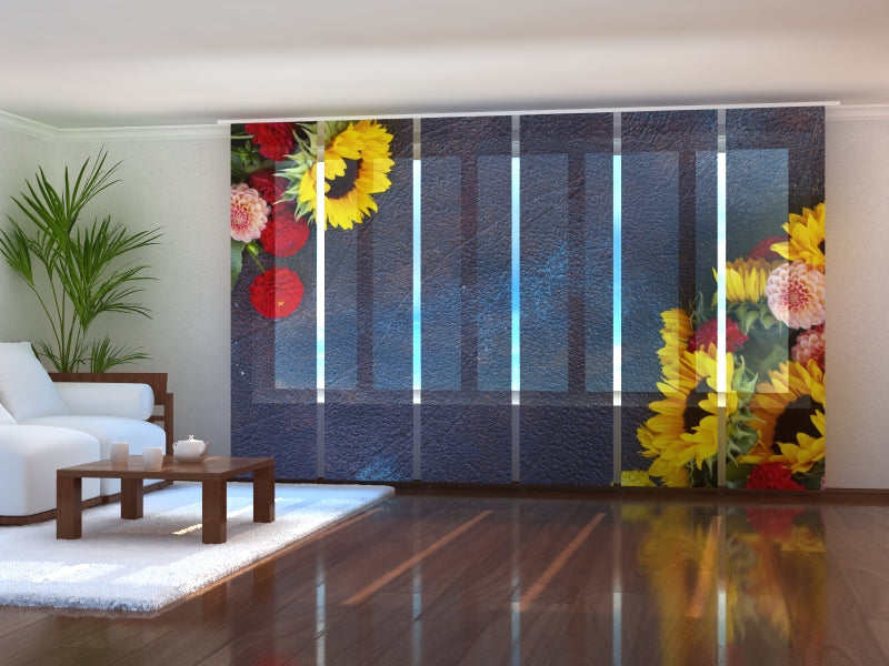 Schiebegardinen Dahlien und Sonnenblumen