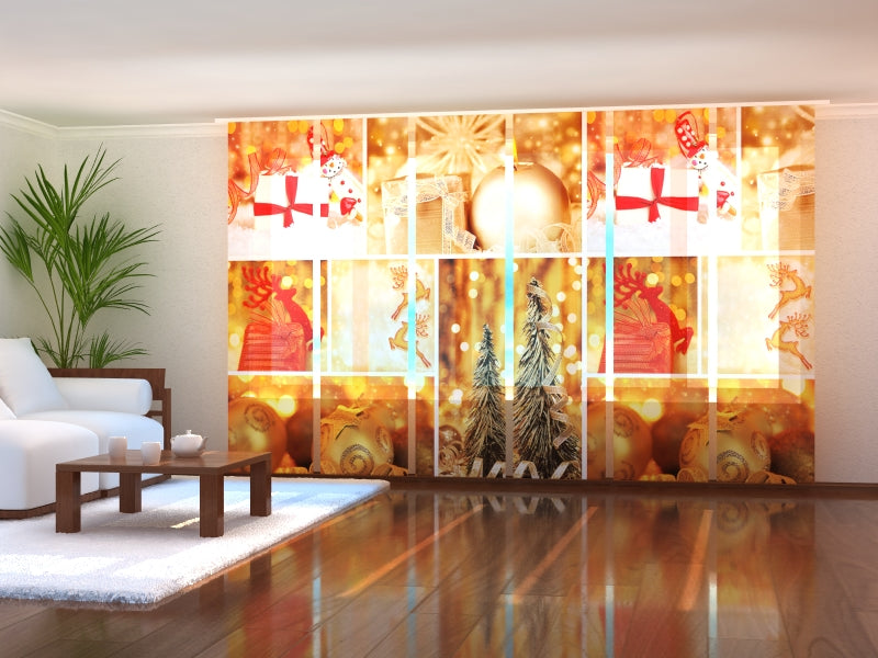 Schiebegardinen Goldene Weihnachtscollage