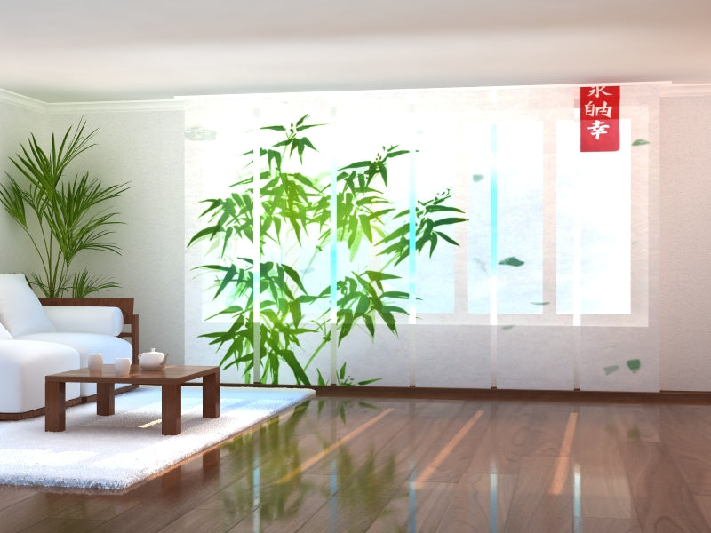 Flächenvorhänge nach Maß für Yoga- und Meditationszentren, Schiebegardine mit Motiv für Rehabilitationszentren und Rehakliniken, Schiebevorhang auf Maß mit Logo für Fitnessstudios und Fitnesscenter