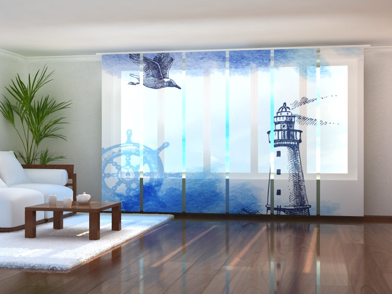 Schiebegardinen Nautische Aquarell-Illustration