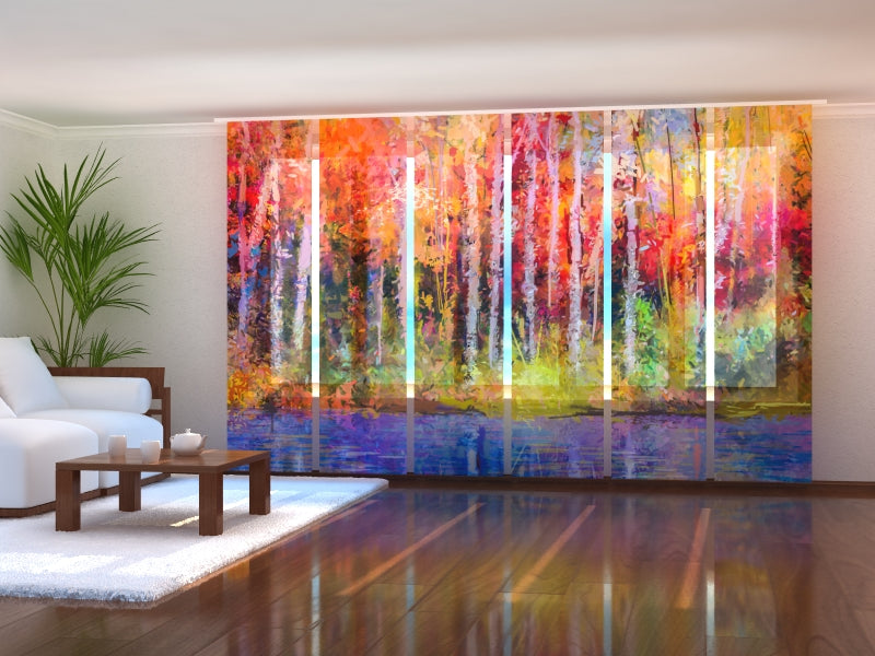 Schiebegardinen Ölgemälde bunte Herbstbäume