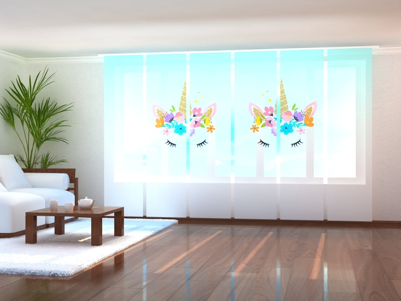 Schiebegardinen Einhorn mit Blumen