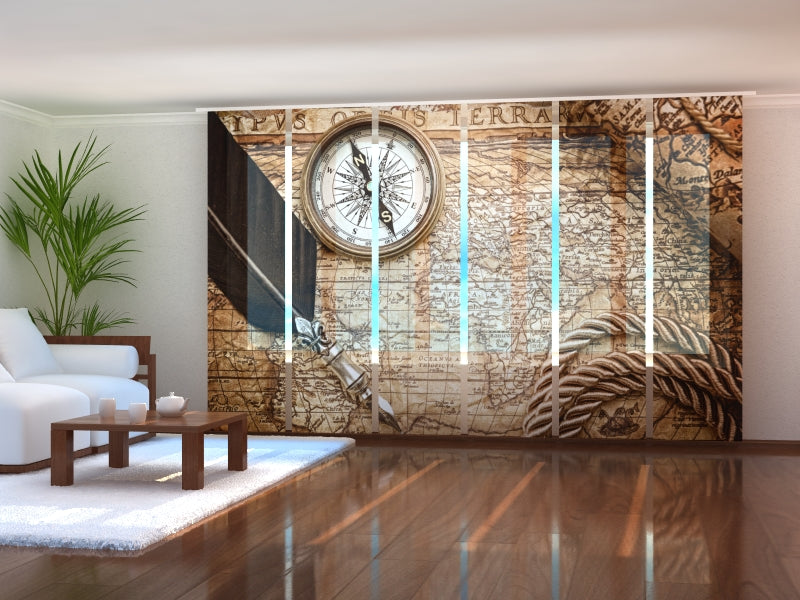 Schiebegardinen Vintage-Karte mit Kompass