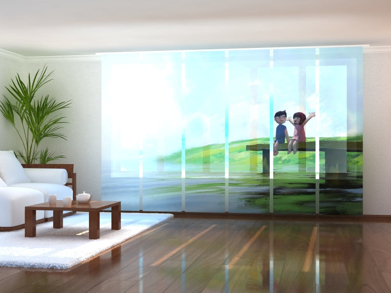 Schiebegardinen Aquarell Kindheit