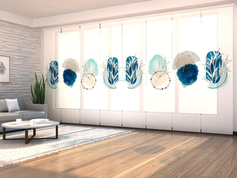 Schiebegardinen Zarte blaue Zeichnungen