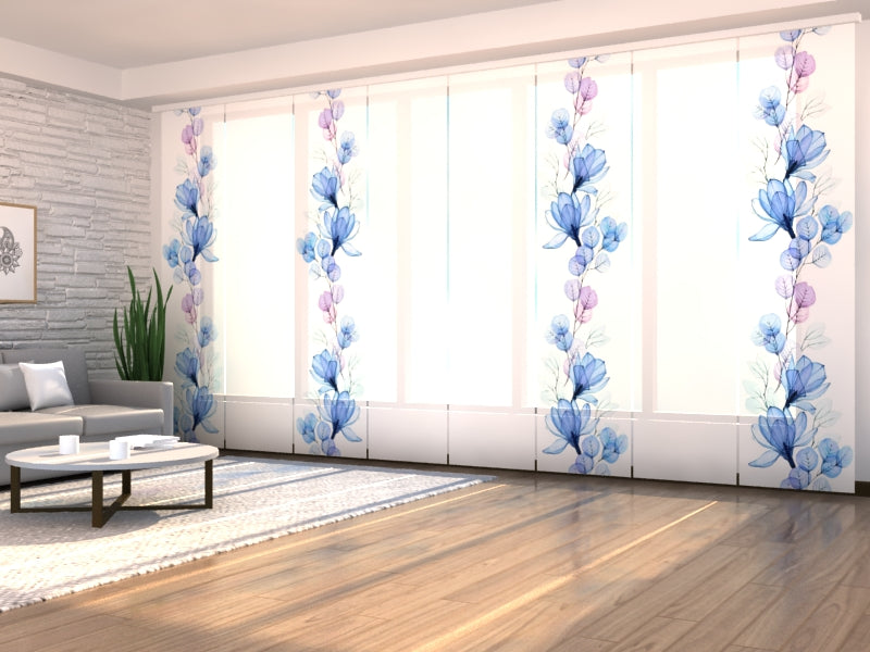 Schiebegardinen Aquarell Magnolie und Eukalyptus