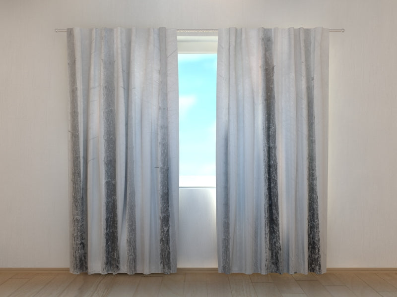 Fotogardine Baumstämme im Winternebel