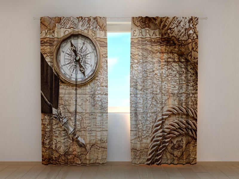 Fotogardine Vintage-Karte mit Kompass