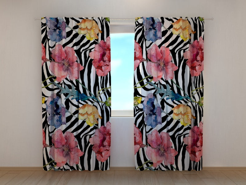 Fotogardine Aquarell-Mode-Mohnblumen