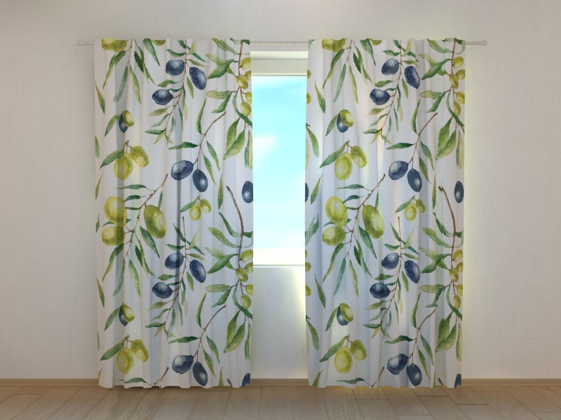 Fotogardine Aquarell Olivenzweige