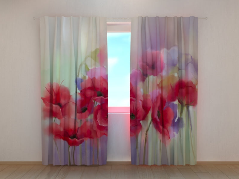 Fotogardine Aquarell Rote Mohnblume