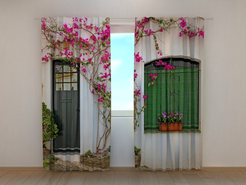 Fotogardine Blumen am Fenster