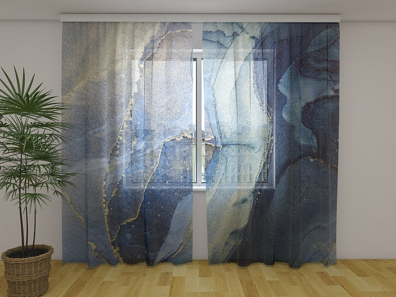 Fotogardine Luxuriöse Abstraktion in Blau und Gold