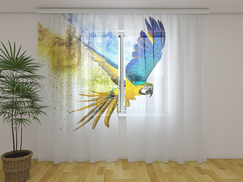 Fotogardine Das bunte Fliegen des Papageis
