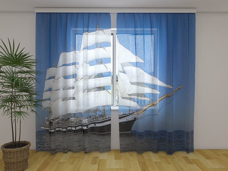 Fotogardine Weißes Segelschiff