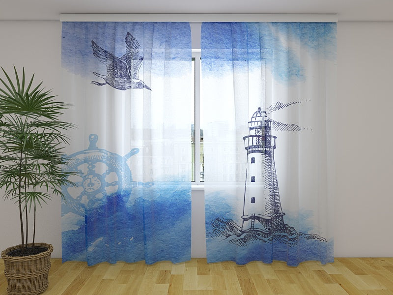 Fotogardine Nautische Aquarell-Illustration