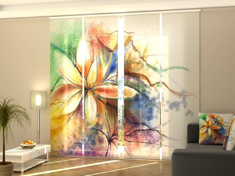 Schiebegardinen Abstrakte florale Aquarellmalerei auf Leinwand