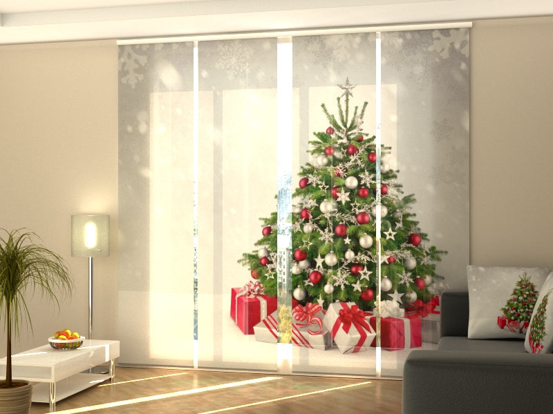 Schiebegardinen Weihnachtsbaum in Silber und Rot