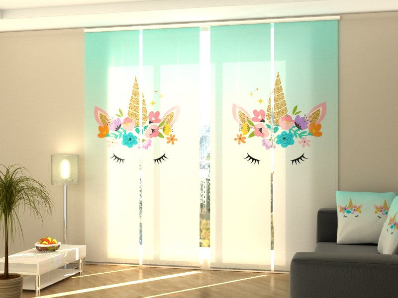 Schiebegardinen Einhorn mit Blumen
