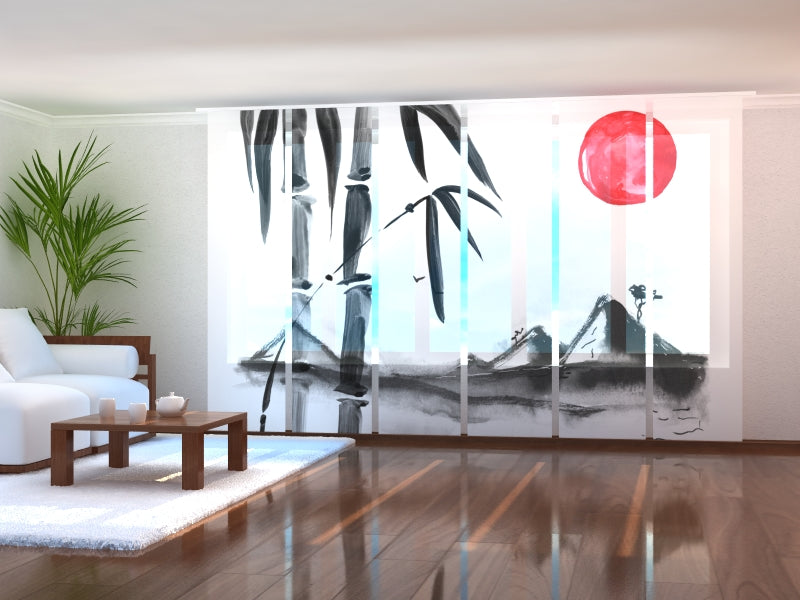 Flächenvorhänge nach Maß für Yoga- und Meditationszentren, Schiebegardine mit Motiv für Rehabilitationszentren und Rehakliniken, Schiebevorhang auf Maß mit Logo für Fitnessstudios und Fitnesscenter