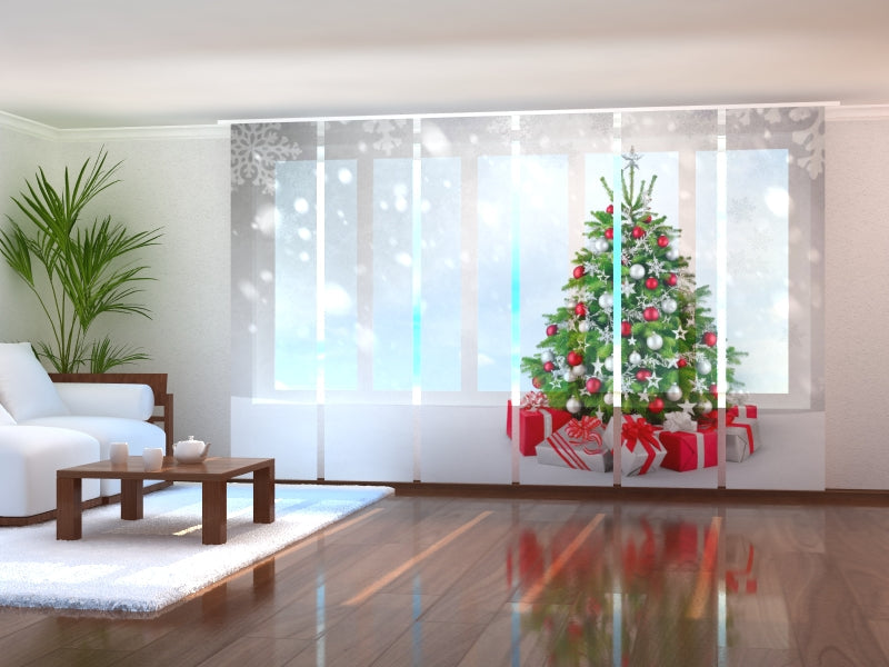 Schiebegardinen Weihnachtsbaum in Silber und Rot