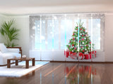 Schiebegardinen Weihnachtsbaum in Silber und Rot