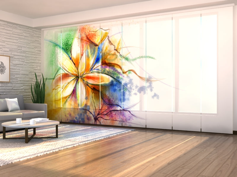 Schiebegardinen Abstrakte florale Aquarellmalerei auf Leinwand