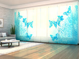 Schiebegardinen Blaue Aquarellblumen und Schmetterlinge